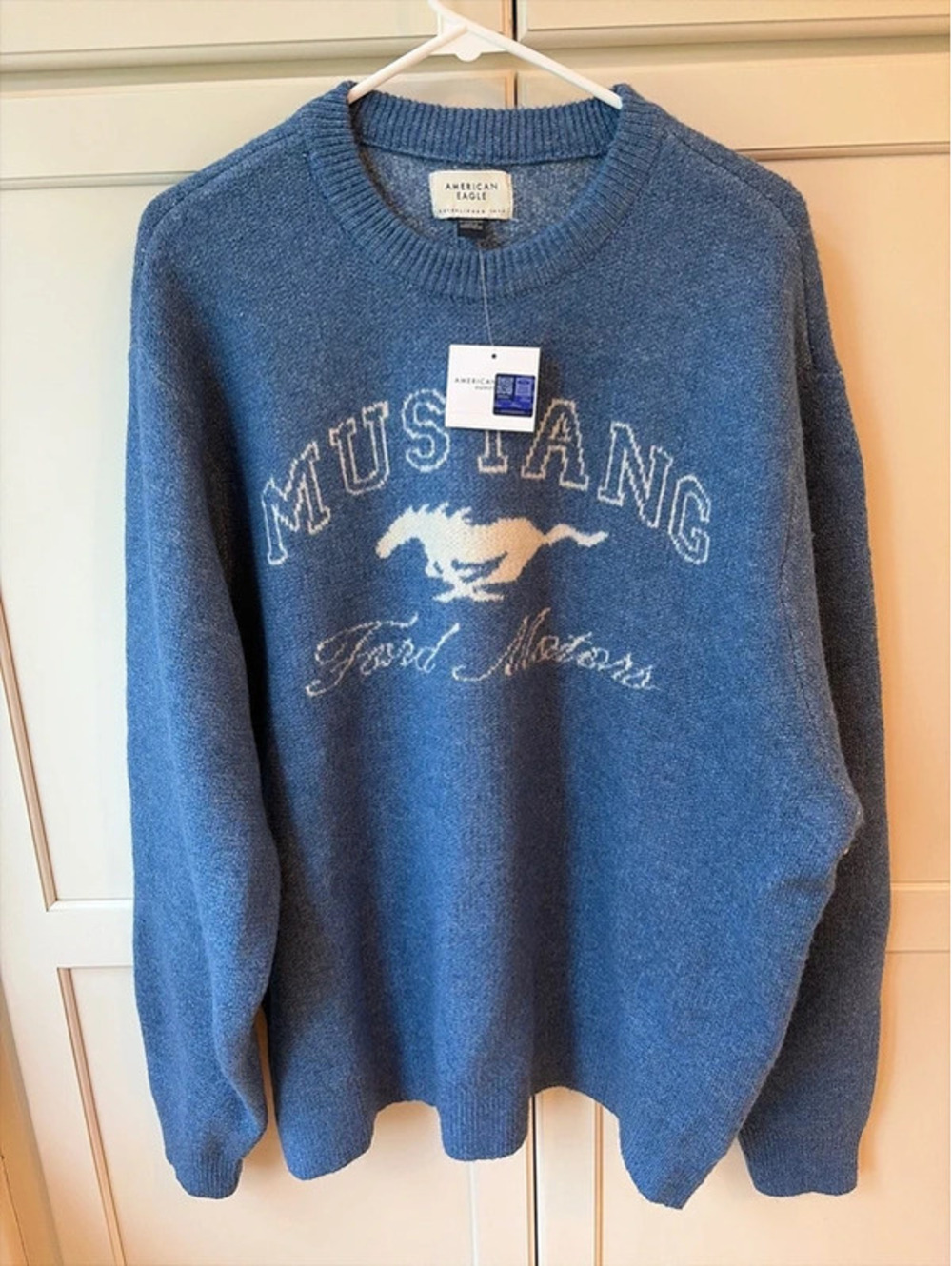 American Eagle Ford Mustang Graphic Knit Sweater Men’s XL Blue NWT